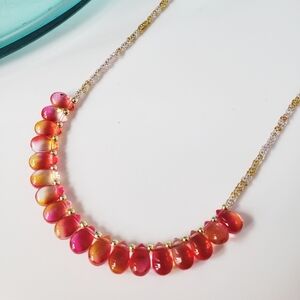 NWT NECKLACE 18 INCH HEALING CRYSTALS ON 925 STERLING SILVER RED orange coral